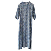Retro Geometric Printd Stand Collar Cheongsam Midi Dress